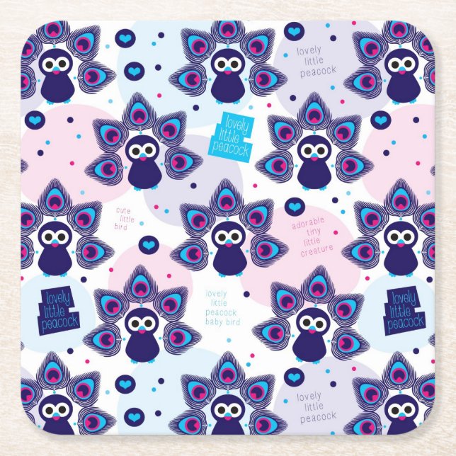 Porta-copo De Papel Quadrado teste padrão exótico do pavão de india (Frente)