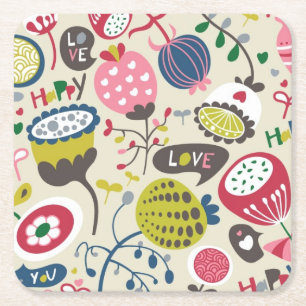 Porta-copo De Papel Quadrado Teste padrão floral 12