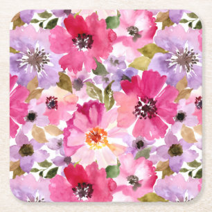 Porta-copo De Papel Quadrado Teste padrão floral da aguarela do verão