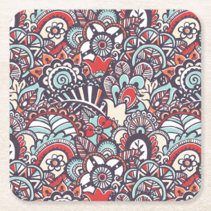 Porta-copo De Papel Quadrado Teste padrão floral do Doodle de Paisley