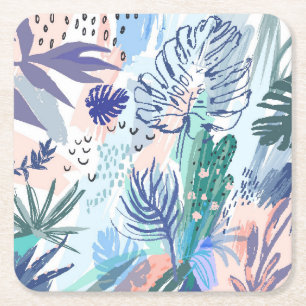 Porta-copo De Papel Quadrado Teste padrão floral do estilo tropical