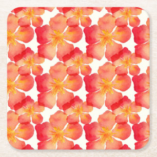 Porta-copo De Papel Quadrado Teste padrão floral do Oleander alaranjado