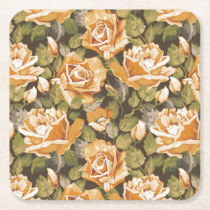 Porta-copo De Papel Quadrado Teste padrão floral do vintage de rosas amarelos
