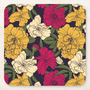 Porta-copo De Papel Quadrado Teste padrão floral elegante