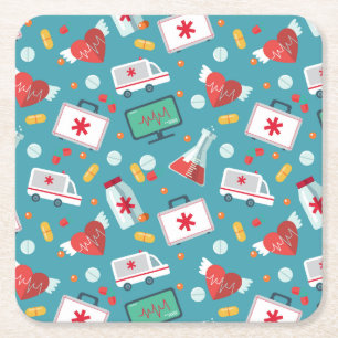 Porta-copo De Papel Quadrado Teste padrão médico do ícone