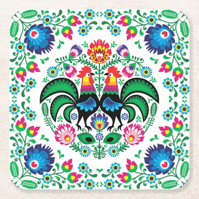 Porta-copo De Papel Quadrado Teste padrão polonês quadrado do galo (Frente)