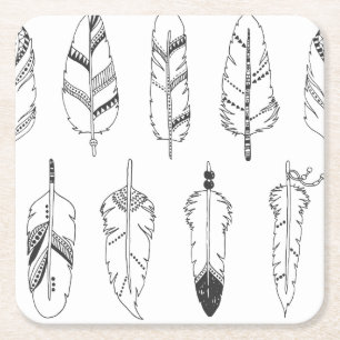 Porta-copo De Papel Quadrado Teste padrão retro inspirado da pena