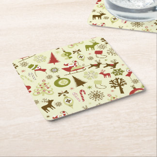 Porta-copo De Papel Quadrado Teste padrão sem emenda do esboço retro do Natal