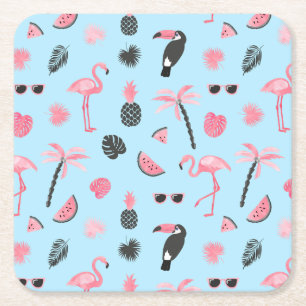 Porta-copo De Papel Quadrado Teste padrão tropical do verão cor-de-rosa & azu