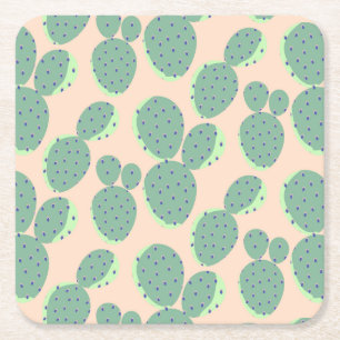 Porta-copo De Papel Quadrado Teste padrão verde & cor-de-rosa do cacto