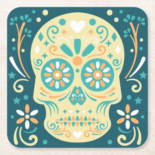 Porta-copo De Papel Quadrado Teto e laranja do crânio de açúcar (Frente)