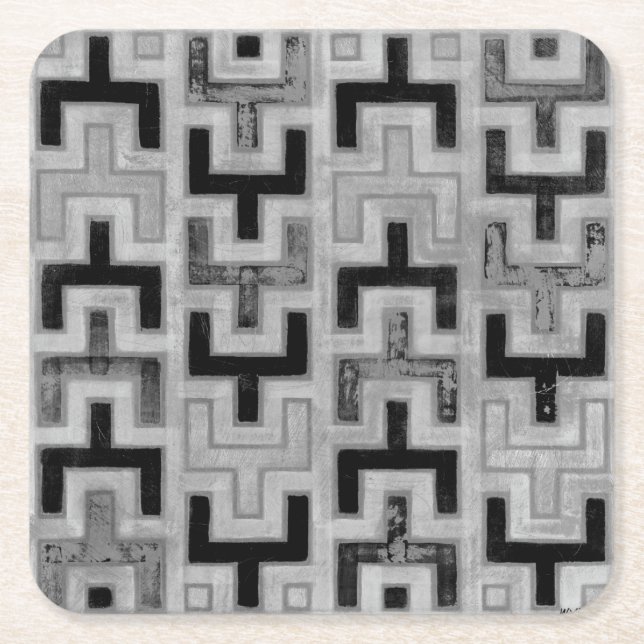 Porta-copo De Papel Quadrado Têxtil africano de mudo com Padrões geométricos (Frente)