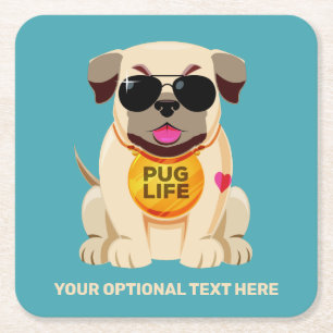 Porta-copo De Papel Quadrado Texto e cor personalizados do Pug Life