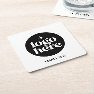 Porta-copo De Papel Quadrado Texto e Logotipo Personalizados Simples