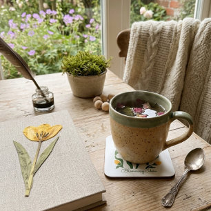 Porta-copo De Papel Quadrado Texto Editável Tulipa Amarela Estética Minimalista