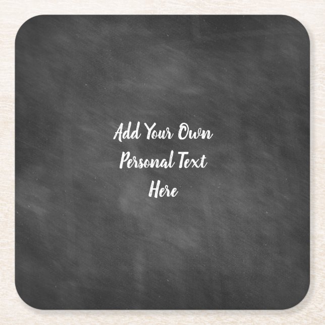 Porta-copo De Papel Quadrado Texto Personalizado de Casamento de Chalkboard (Frente)
