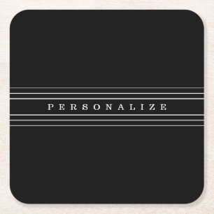 Porta-copo De Papel Quadrado Texto Personalizado e Linhas Modernas  Preto e bra