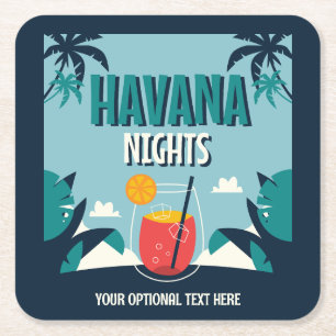 Porta-copo De Papel Quadrado Texto Personalizado "Noites de Havana"