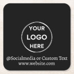 Porta-copo De Papel Quadrado Texto personalizado preto Texto de logotipo modern<br><div class="desc">Atualize facilmente a marca de sua empresa com nosso modelo de negócios simples e personalizado em um estilo moderno minimalista. Adicione seu logotipo, nome de mídia social e site ou texto de custo para criar uma aparência profissional em apenas minutos. Precisa de ajuda com a personalização? Entre em contato conosco...</div>