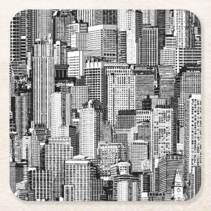 Porta-copo De Papel Quadrado Textura Isométrica de Cidade do Skyscraper