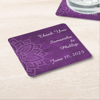Porta-copo De Papel Quadrado Thank you coaster wedding favor purple