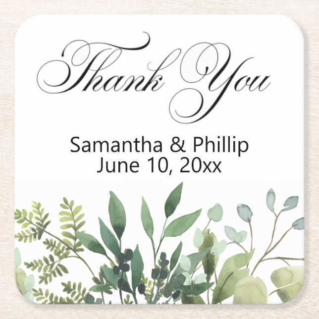 Porta-copo De Papel Quadrado Thank you coaster wedding favors (Frente)