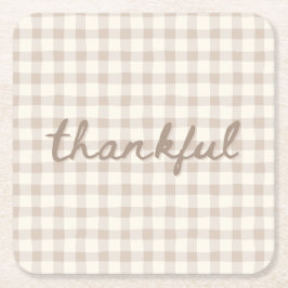 Porta-copo De Papel Quadrado Thankful Neutral Tan Gingham 