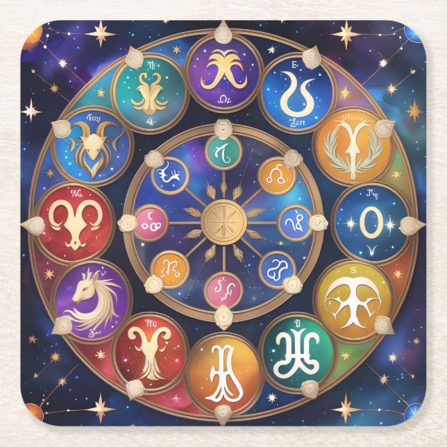 Porta-copo De Papel Quadrado  the circle with the zodiac signs (Frente)