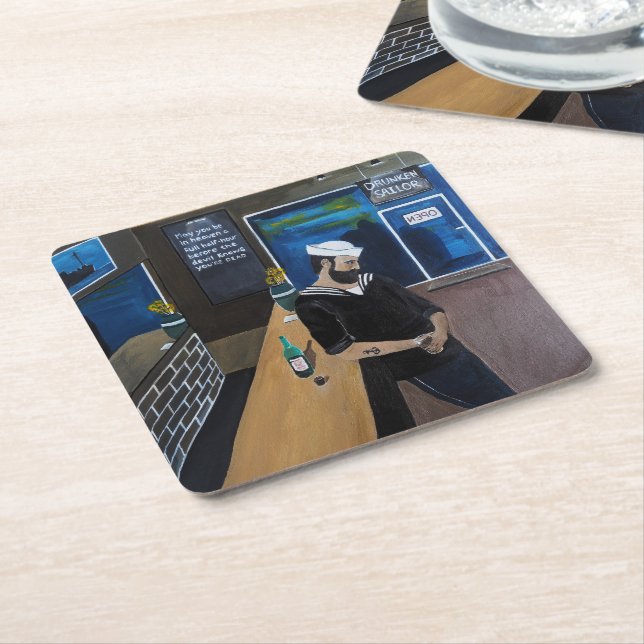 Porta-copo De Papel Quadrado The Drunken Sailor Painting by Alfred Fox (Inclinado)