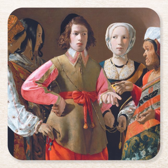 Porta-copo De Papel Quadrado The Fortune Teller, La Tour (Frente)