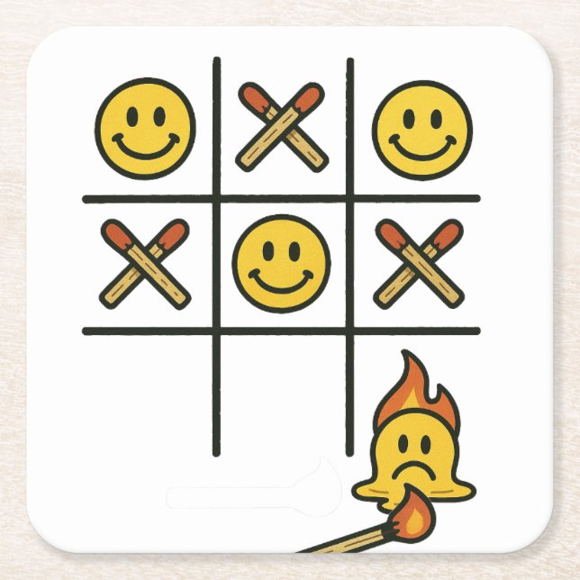 Porta-copo De Papel Quadrado Tic Tac Toe (Frente)