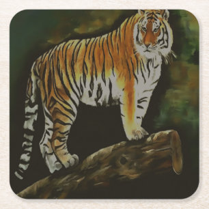 Porta-copo De Papel Quadrado Tiger Safari Animal Art
