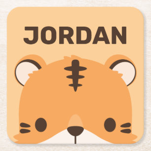 Porta-copo De Papel Quadrado Tigre de Cuta com Nome Personalizado