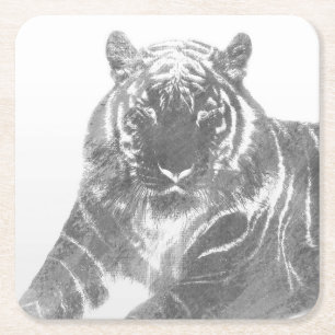 Porta-copo De Papel Quadrado Tigre Preto e Branco