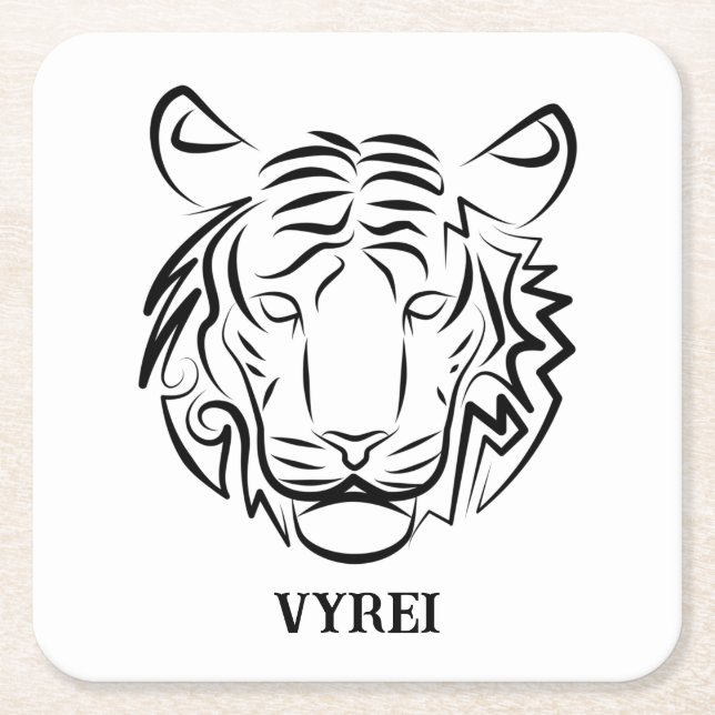 Porta-copo De Papel Quadrado Tigre Tribal Negro e Branco (Frente)