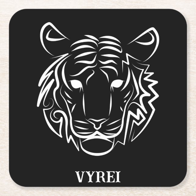 Porta-copo De Papel Quadrado Tigre Tribal Negro e Branco (Frente)