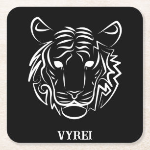 Porta-copo De Papel Quadrado Tigre Tribal Preto e Branco