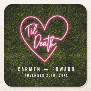 Porta-copo De Papel Quadrado Til Death Neon Sinal Heart Wedding