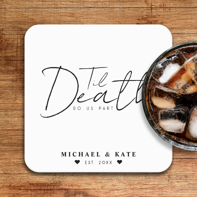 Porta-copo De Papel Quadrado Til Death Nos Parte Casamento Branco (Til Death Do Us Part White Wedding Square Paper Coaster
)