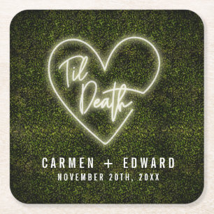 Porta-copo De Papel Quadrado Til Death White Neon Sign Heart Weding