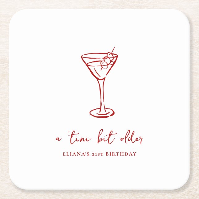 Porta-copo De Papel Quadrado Tini Bit Older Personalized Birthday Party (Frente)