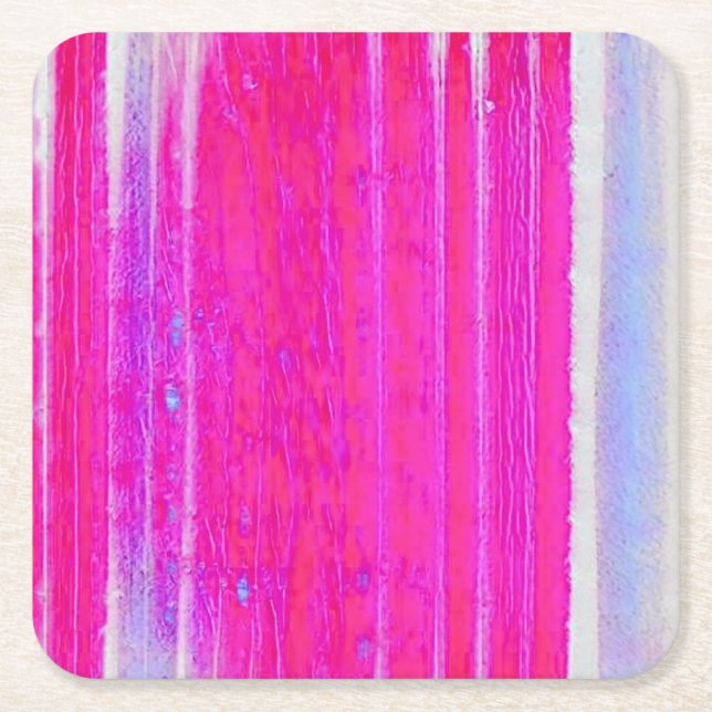 Porta-copo De Papel Quadrado Tinta-Abstrato vibrante, rosa e riscas roxas (Frente)