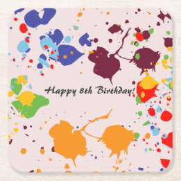 Porta-copo De Papel Quadrado Tinta de Aniversário de 8 anos Colorido Salpicos 