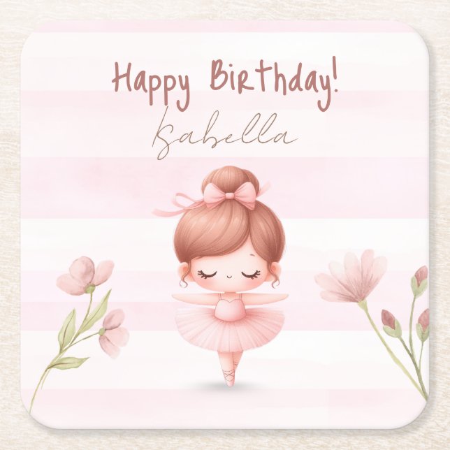 Porta-copo De Papel Quadrado Tiny Twirls – Ballerina  (Frente)