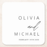 Porta-copo De Papel Quadrado Típica de Casamento Minimalista Elegante<br><div class="desc">Elevem sua recepção de casamento com nossas portas copos de papel branco e preto sobre fotografia minimalista. Essas portas copos elegantes são a adição perfeita ao seu dia especial, combinando a design clássica com a simplicidade moderna. Criadas com atenção minuciosa aos detalhes, essas portas copos apresentam um esquema de cores...</div>