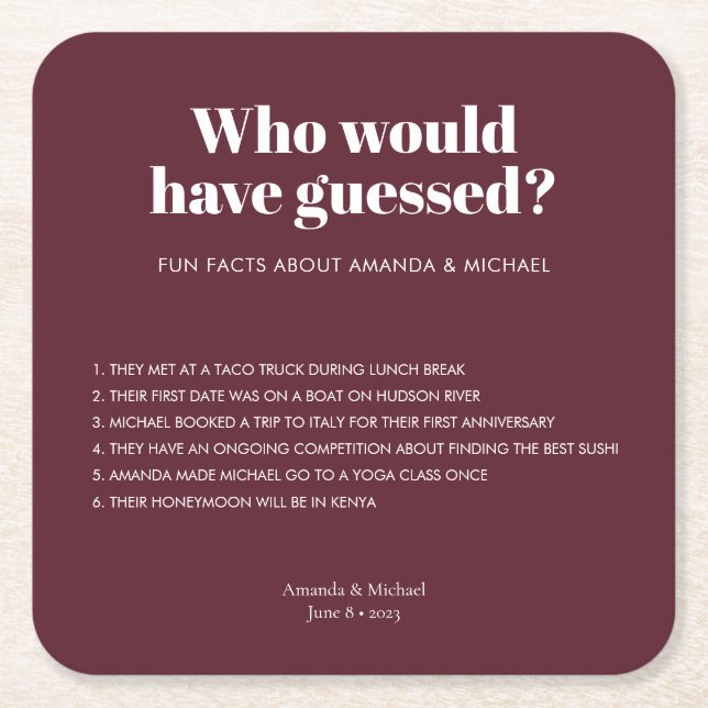 Porta-copo De Papel Quadrado Típica Moderna Vinho Vermelho Fatos Divertidos De  (Frente)