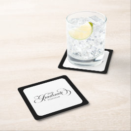 Porta-copo De Papel Quadrado Tipografia de Script Preto Elegante do formando