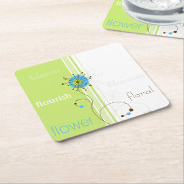 Porta-copo De Papel Quadrado Tipografia Verde Flor Moderna Simples