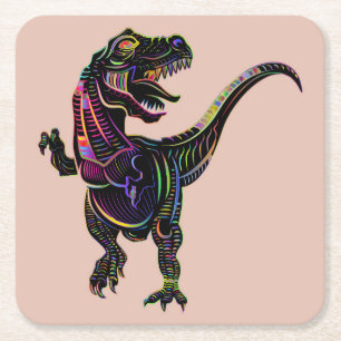 Porta-copo De Papel Quadrado Tiranossauro Rex Dinossauro Colorido Neon