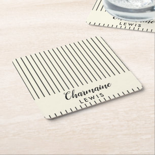 Porta-copo De Papel Quadrado Tiras negras minimalistas, personalizadas em bronz